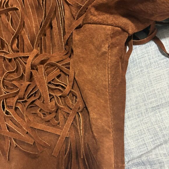 1970s Brown Suede Fringe Jacket Cropped Western Boho Leather Festival Women’s L - Picture 12 of 16